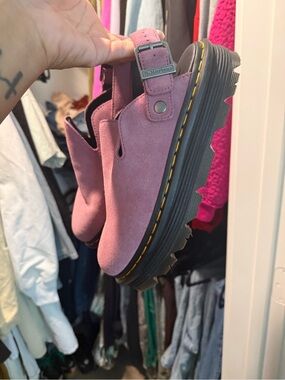 Dr. Martens Pink Suede Platform Slingback Clog